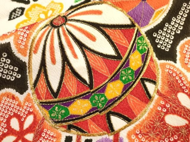 平和屋着物[]七五三 女の子 7歳 祝着 ショップ 四つ身 駒刺繍 鞠花文