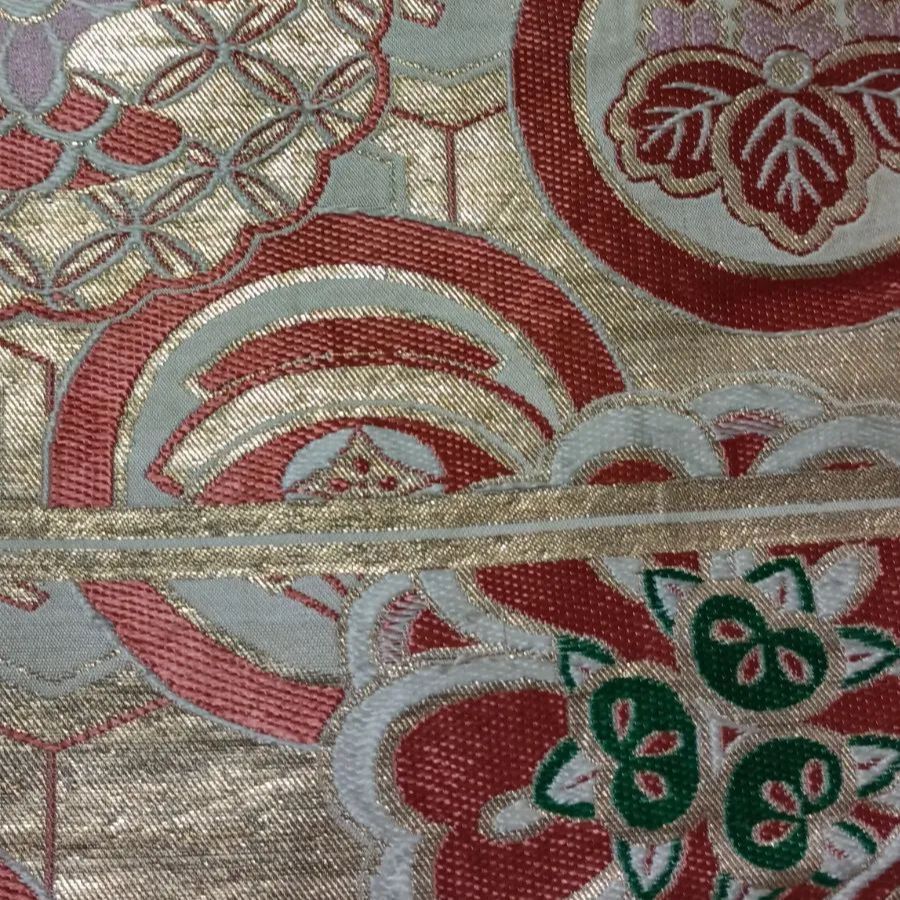 金色　花柄帯　昭和　骨董 袋帯 秀品 長嶋成織物 落款 瀞金錦 菱取能衣の調 関西仕立て 菱