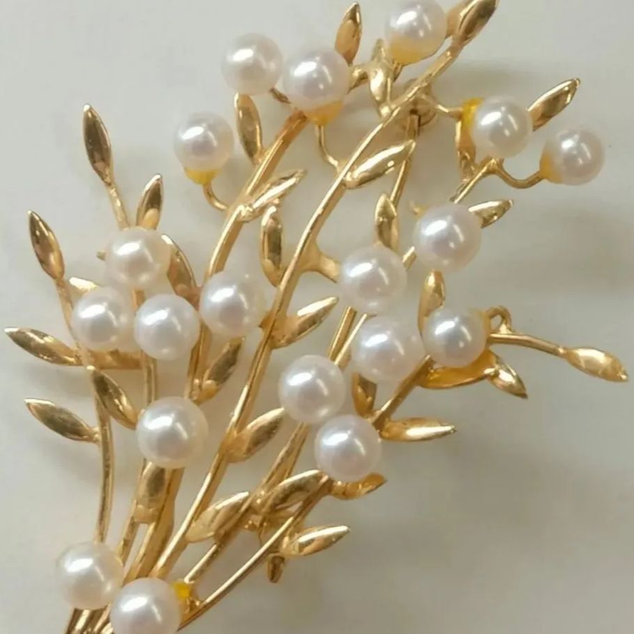 美品 未使用品】K18金 あこや本真珠 3.3mm〜3.7mm 宝珠ツリー パール 