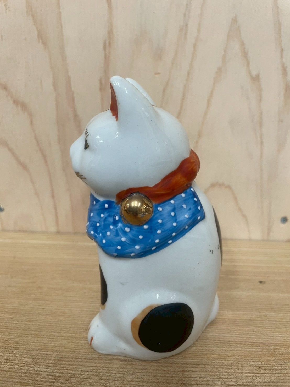 三毛猫 招き猫 陶器 縁起物 開運 青色