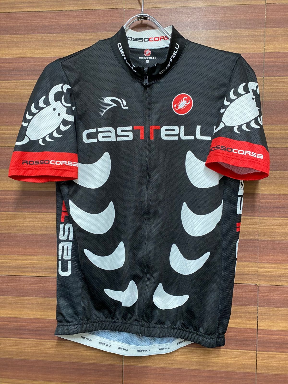 IA079 カステリ CASTELLI ロッソコルサ ROSSO CORSA 半袖 サイクルジャージ 黒 XL ※プリント擦れ