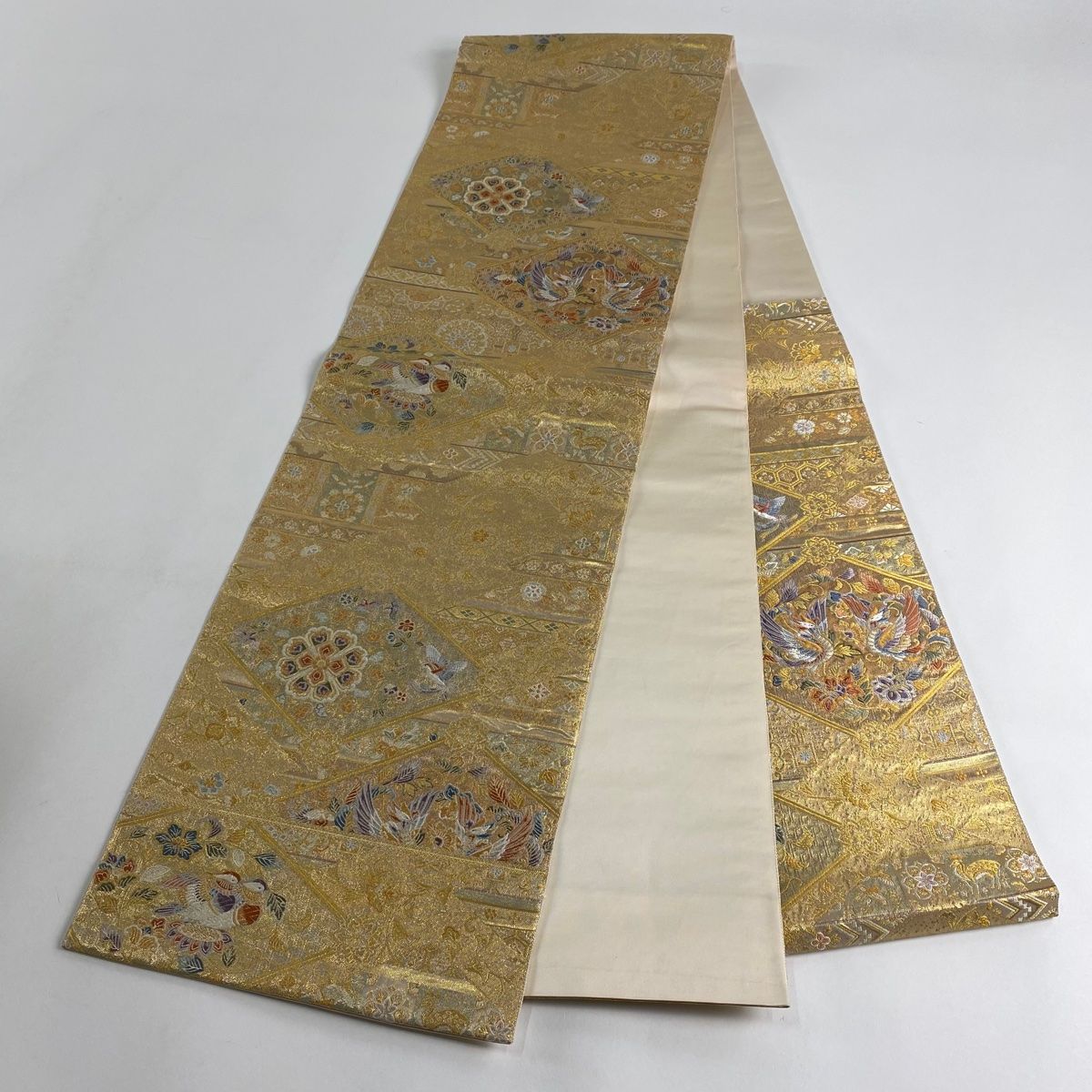 【美品】袋帯 六通 本金箔 月下松 美品】袋帯 六通 本金箔 月下松 着物・浴衣
