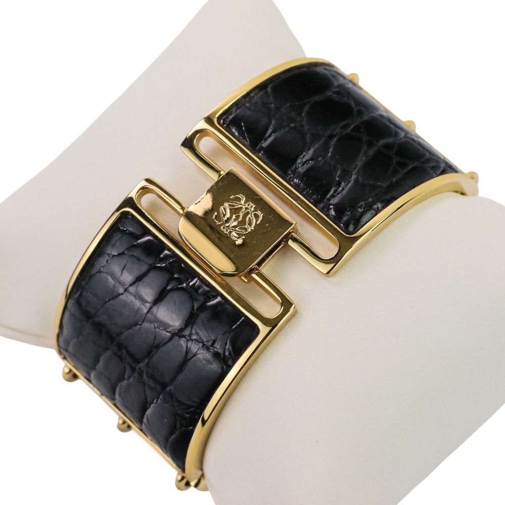 美品 LOEWE ロエベ アナグラムロゴ レザー バングル ブレスレット