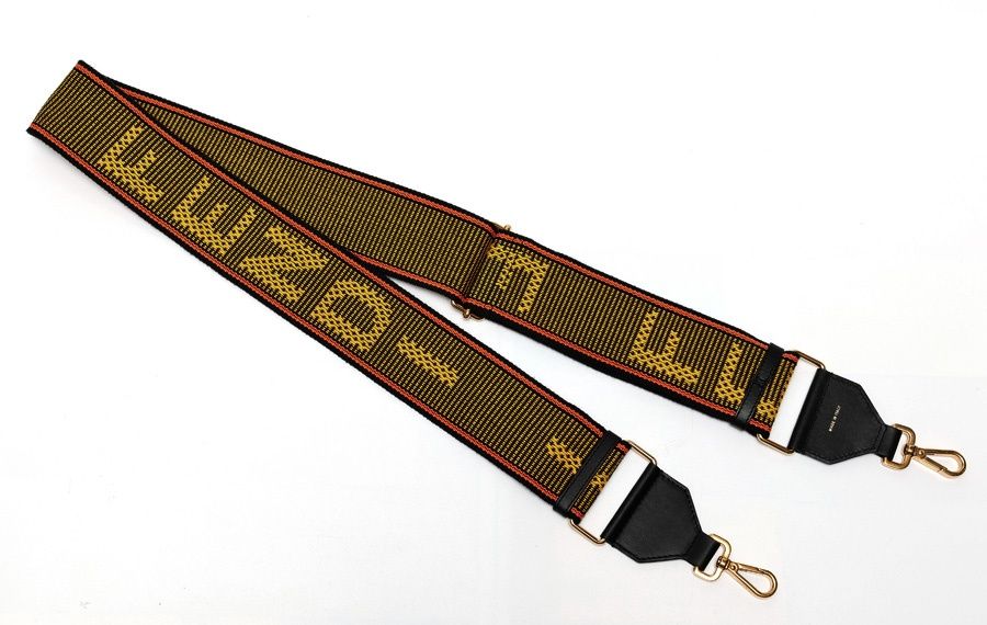 フェンディ FENDI ストラップ ユー ショルダーストラップ 8AV134 キャンバス レザー ブラック イエロー系 商品番号 S-159172