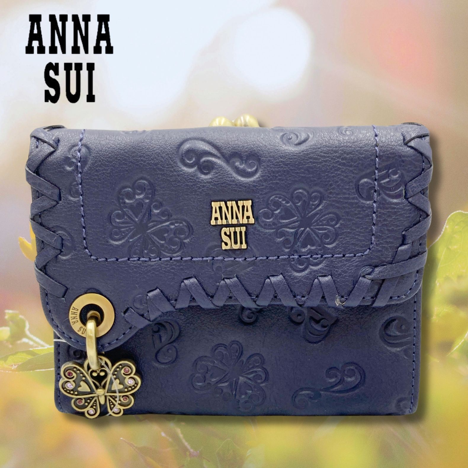 未使用に近い ANNA SUI アナスイ 二つ折り財布 がま口 バタフライ