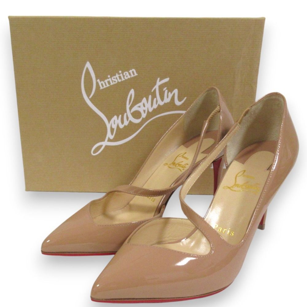 Christian Louboutin クリスチャンルブタン JUMPING 85 パテントレザー ポインテッドトゥ パンプス 36.5 約23.5cm ヌード レディース 古着