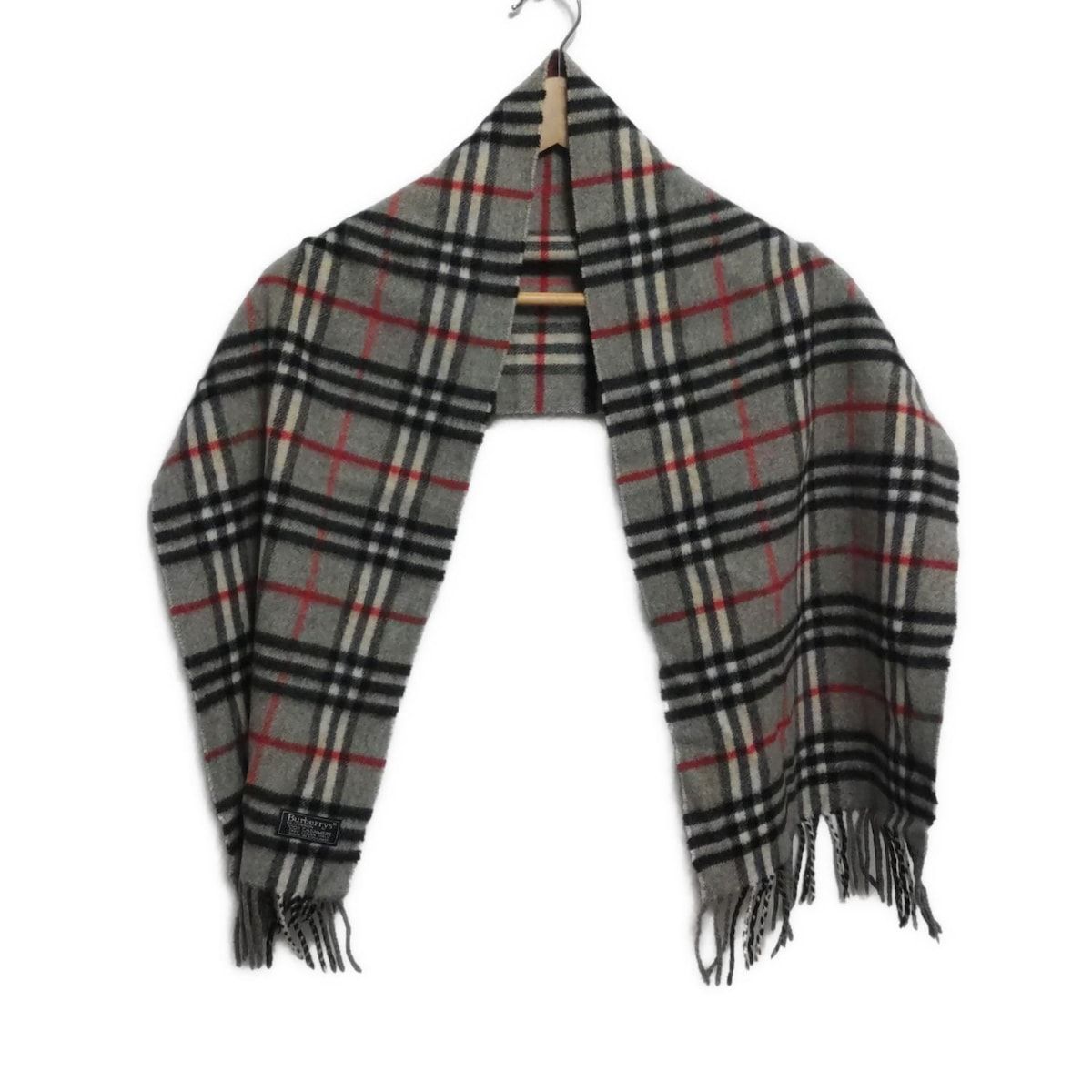 Burberry LONDON バーバリーロンドン マフラー - グレー×レッド チェック柄 カシミヤ