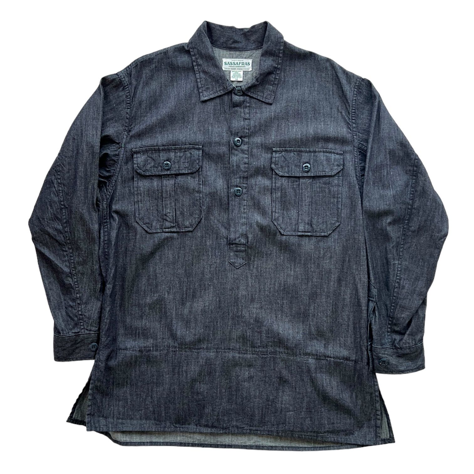 SASSAFRAS ササフラス LAND SCAPER SHELL HALF (6oz Denim) インディゴプルオーバーシャツ