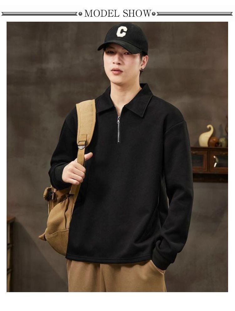 メンズ ハーフジップ 襟付き トレーナー 長袖 スウェット ポロシャツ