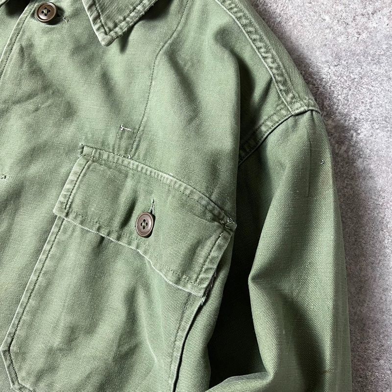 60s US ARMY 米軍実物 OG-107 コットン サテン ユーティリティ シャツ