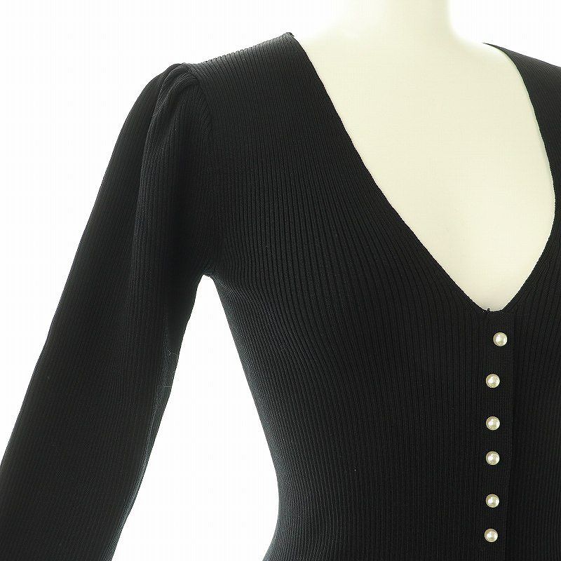 ザラ ZARA パールリブニットワンピース ロング USAS ブラック