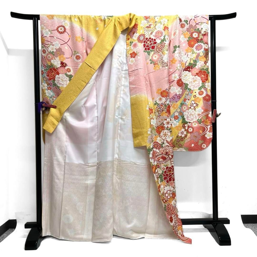 振袖　刺繍　金彩　貝桶　牡丹　熨斗　菊　牡丹　流水　成人式　着物　101b d 振袖 刺繍 金彩 貝桶 牡丹 熨斗 菊 牡丹 流水 成人式 着物 101b