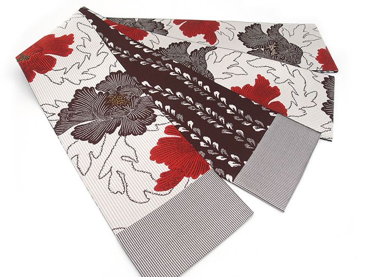 半幅帯 正絹 博多織 リバーシブル 浴衣帯 ゆかた帯 本場筑前博多織 紋小巾袋帯 カジュアル 牡丹 博多織求評会 第107回 福岡県知事賞 受賞作品 半巾帯 g 557 W Si