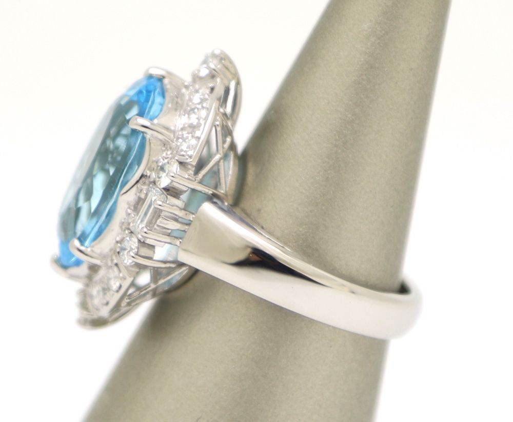 楠本質店|元住吉 Pt900 ブルートパーズ&ダイヤ リング ブルートパーズ11.18ct|ダイヤ0.95ct 12号