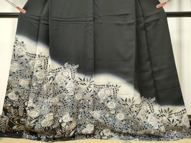 平和屋着物○訪問着 辻が花 暈し染め 黒地 金彩 正絹 逸品 DAAR0209yyy