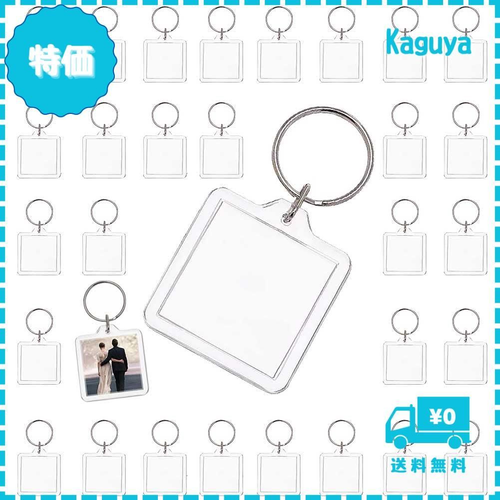 【特価】[rinda] キーホルダー 写真 入れ 正方形 (30個 50個 60個 100個 セット) アクリル カットテンプレート付 フォト フレーム 手作り パーツ ハメパチ 作成キット (透明 クリア) (100個セット)
