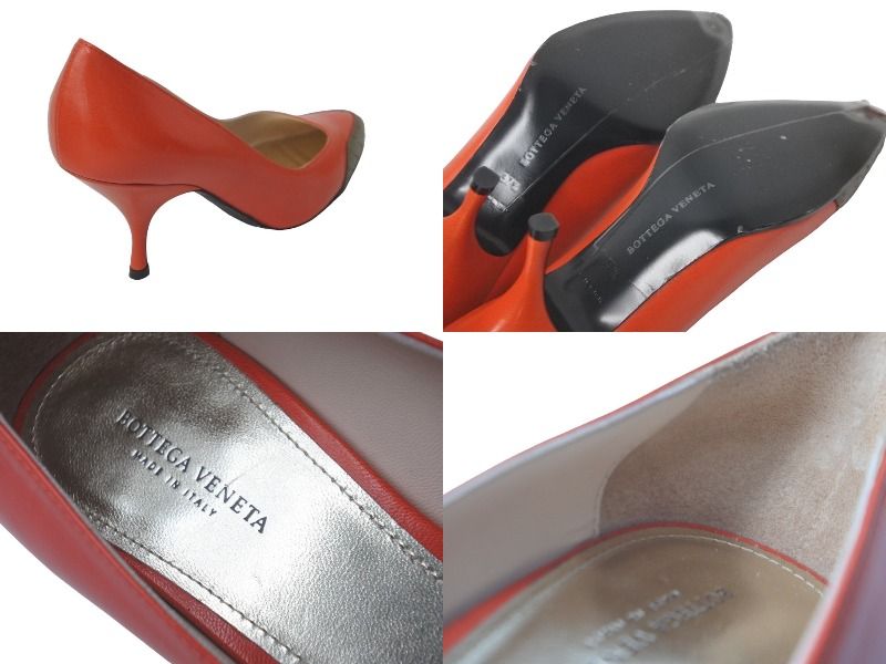 BOTTEGAVENETA ボッテガヴェネタ パンプス ヒール サイズ37 1|2 レザー オレンジ 切り替えデザイン 558350 60025 KIN-KAAI_COM