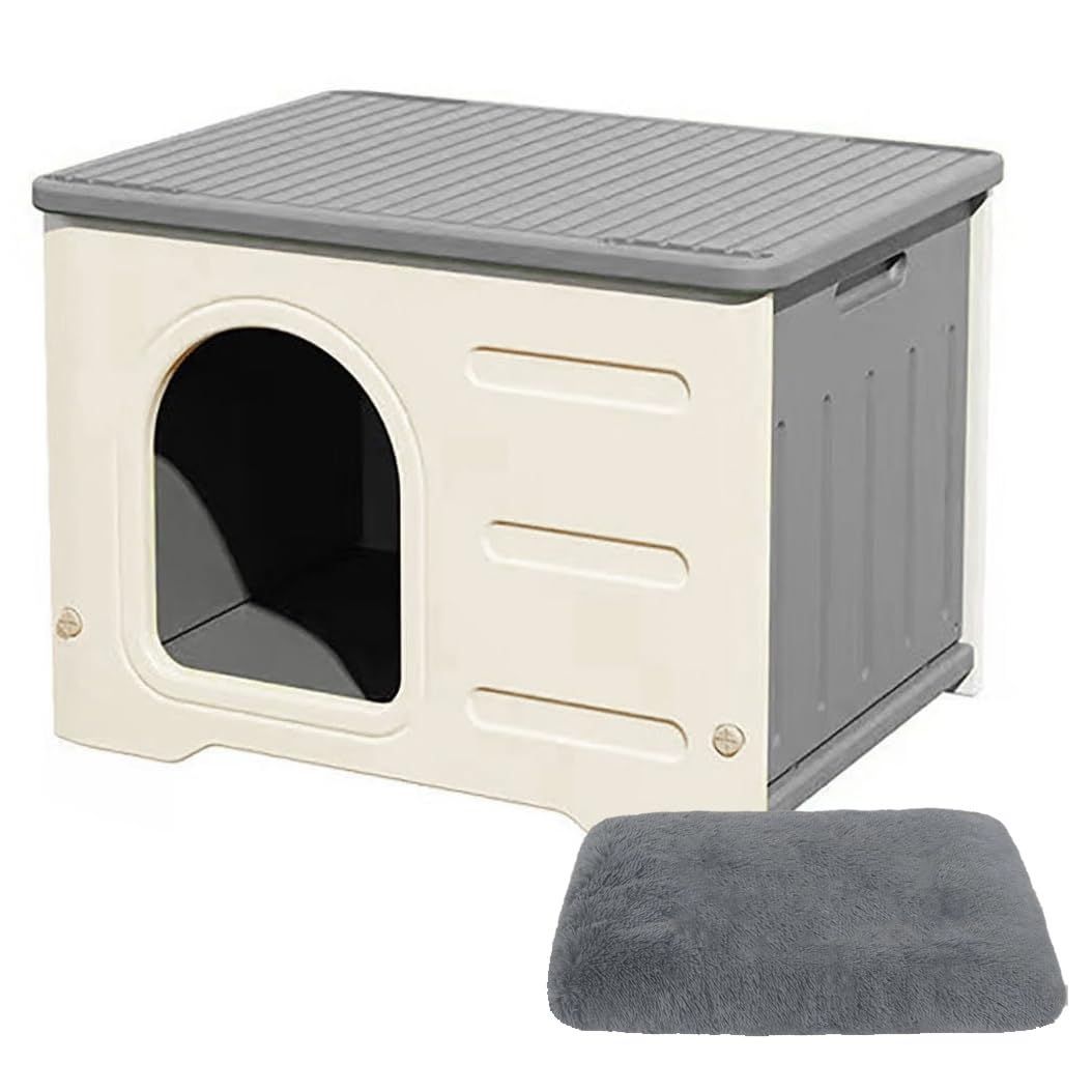 新着商品 オールシーズン 野良猫ハウス 毛布付き 室内 防寒 屋外 雨よけ 猫小屋 プラスチック ペット用品 小型犬用 通気性 ペットハウス 組み立て キャットハウス 洗える ハウス グレー 猫 おしゃれ グレー Pempet