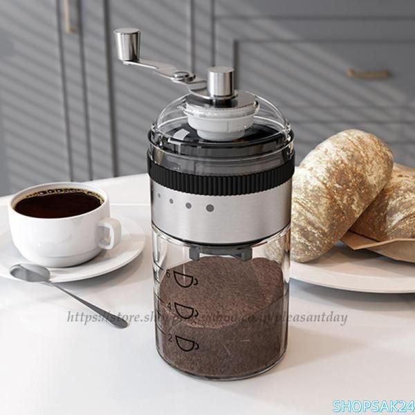 コーヒーミル 手動 手挽きコーヒーミル 5速研磨 コーヒー豆 豆挽き 手挽き 透明コーヒー粉倉 小型コーヒーミル coffee カフェ 折りたたみハンドル685