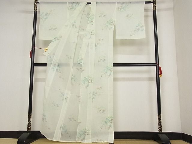 平和屋-こころ店□夏物 小紋 絽 草花文 着丈162.5cm 裄丈68cm 洗える