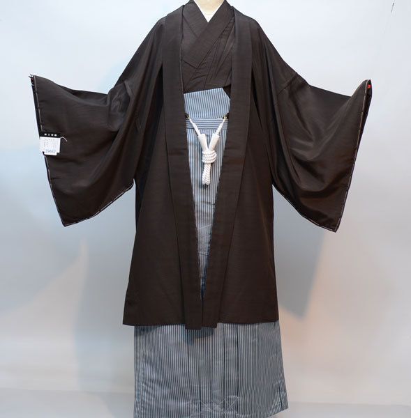 羽織 袴セット 紋付 茶色 袷 男性用 Lサイズ 適合身長171-180cm 半襦袢 角帯 羽織紐付き 紋入れ可 NO29662-L