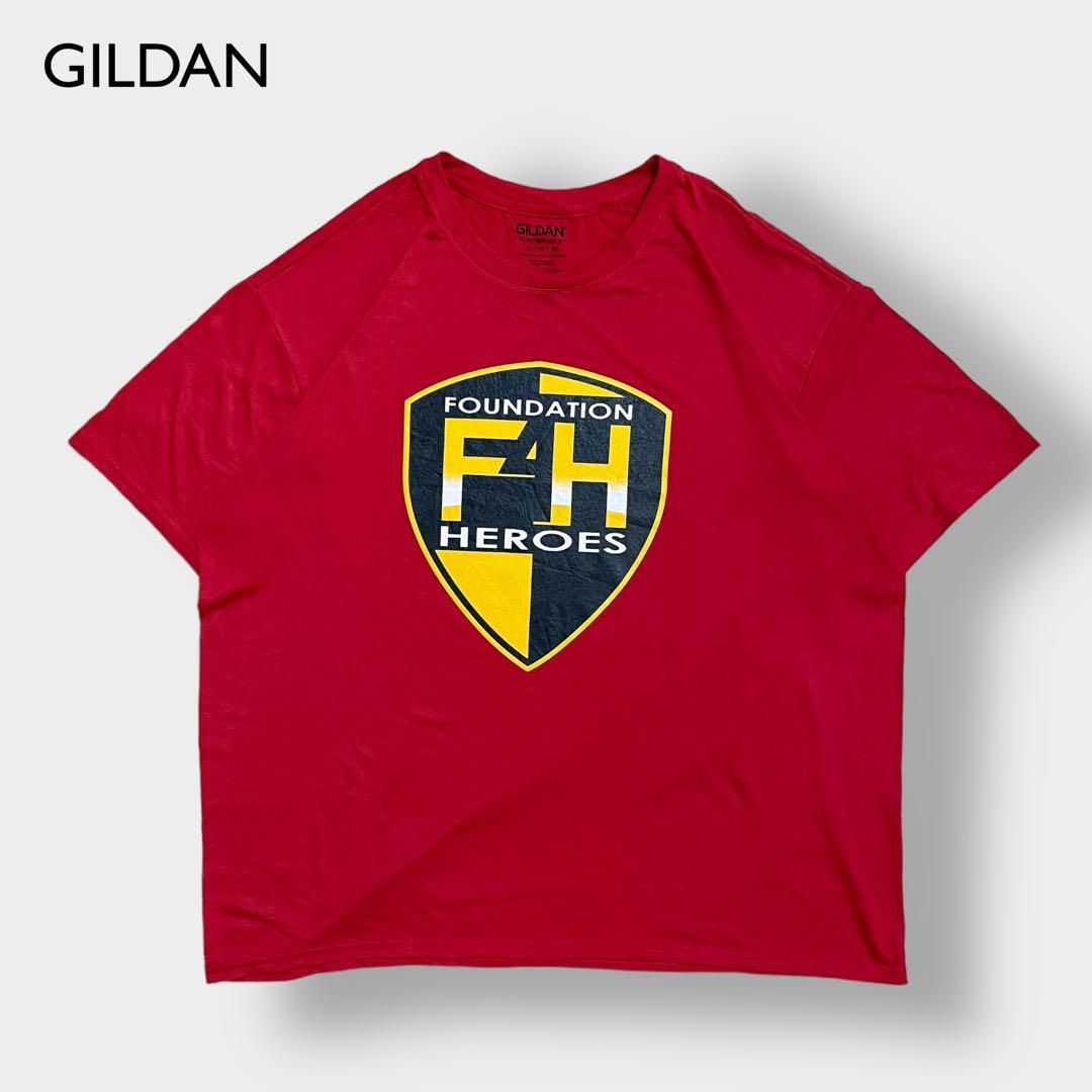 GILDAN】ロゴ プリント Tシャツ XL バックプリント 企業ロゴ 古着