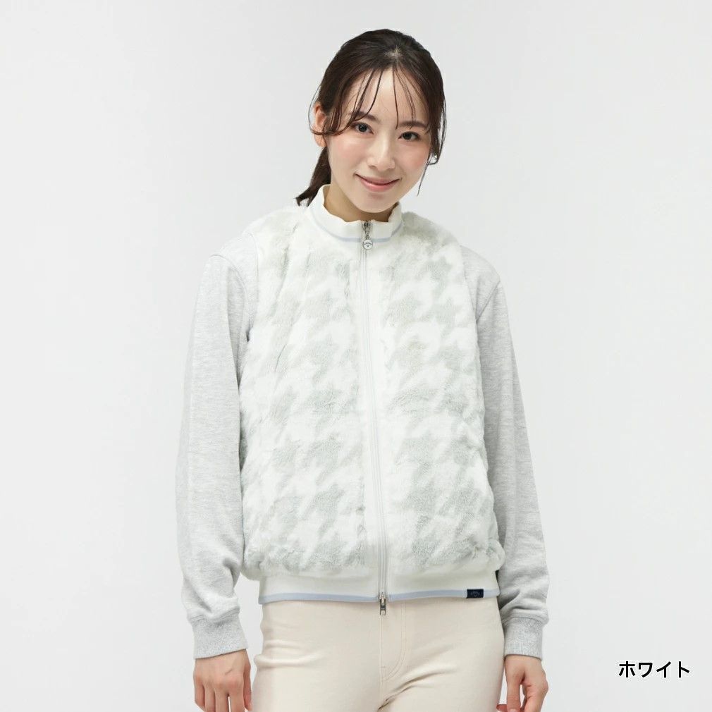 Ld ♥品 キャロウェイ レディース ゴルフウェア ウインドベスト 秋 冬 千鳥プリントファーベスト C25216203 Callaway ホワイト 葛西店