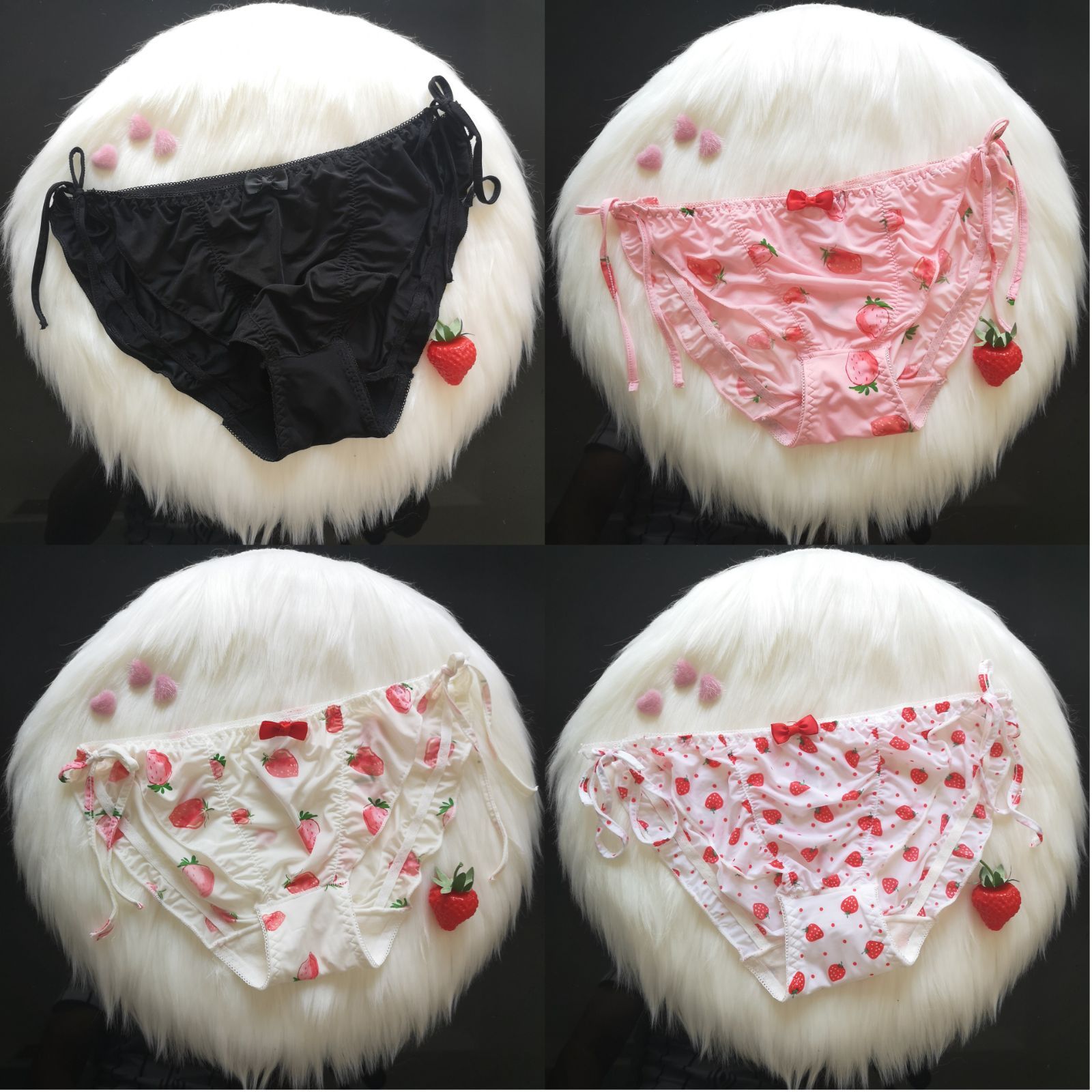 匿名発送可能 KUROP 4枚セット イチゴ柄 ひもパン レディース ショーツ