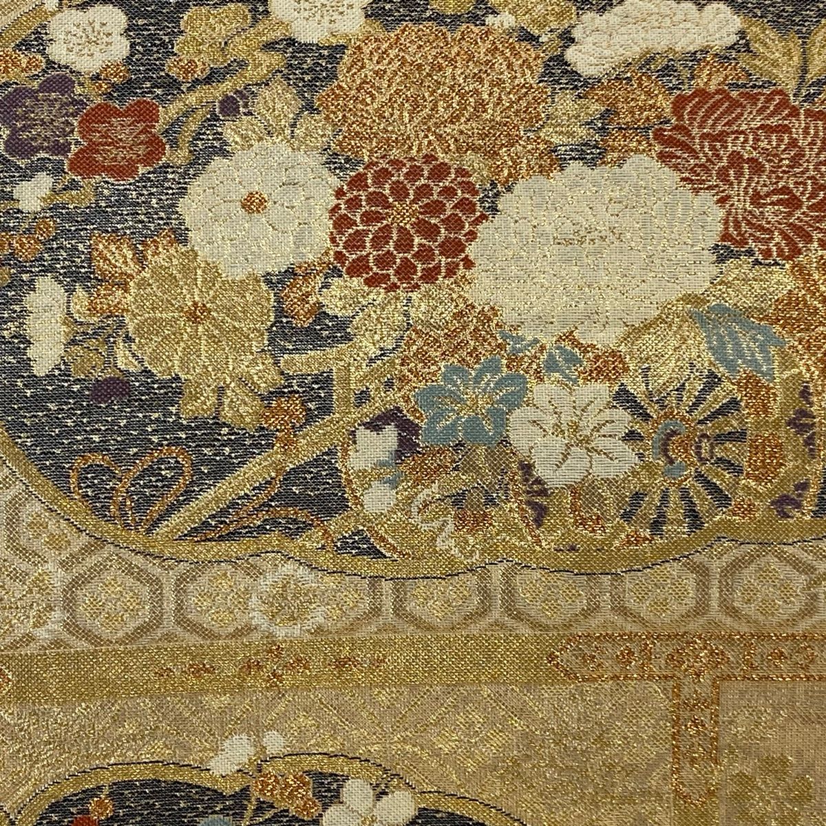 付け帯 秀品 作り帯 花車 草花 金糸 箔 金色 正絹