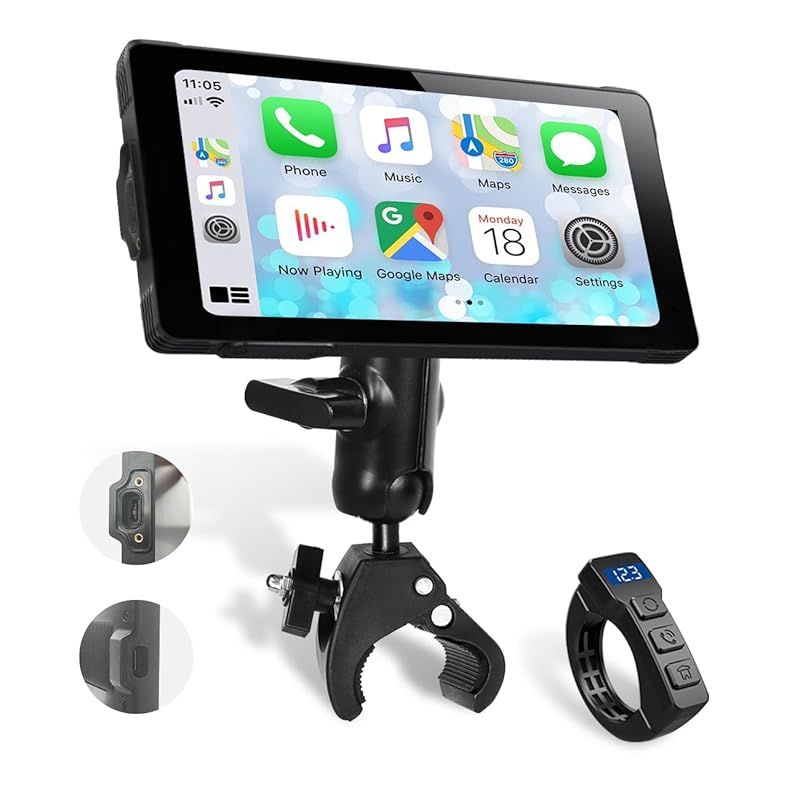 超薄型 USB給電 ニコマク NikoMaku バイク用 スマートモニター 自動輝度調整 バイク ナビ ディスプレイ SM-1C V2.0 Carplay|Android Auto対応 5.5インチ大画面 IPX7防水 インカム連動 取付ホルダー