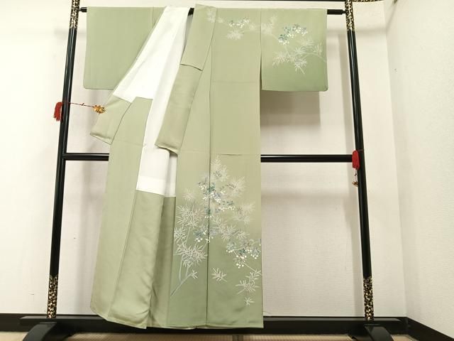 平和屋着物□訪問着 絞り 刺繍 枝花文 正絹 逸品 AAAM9374zg