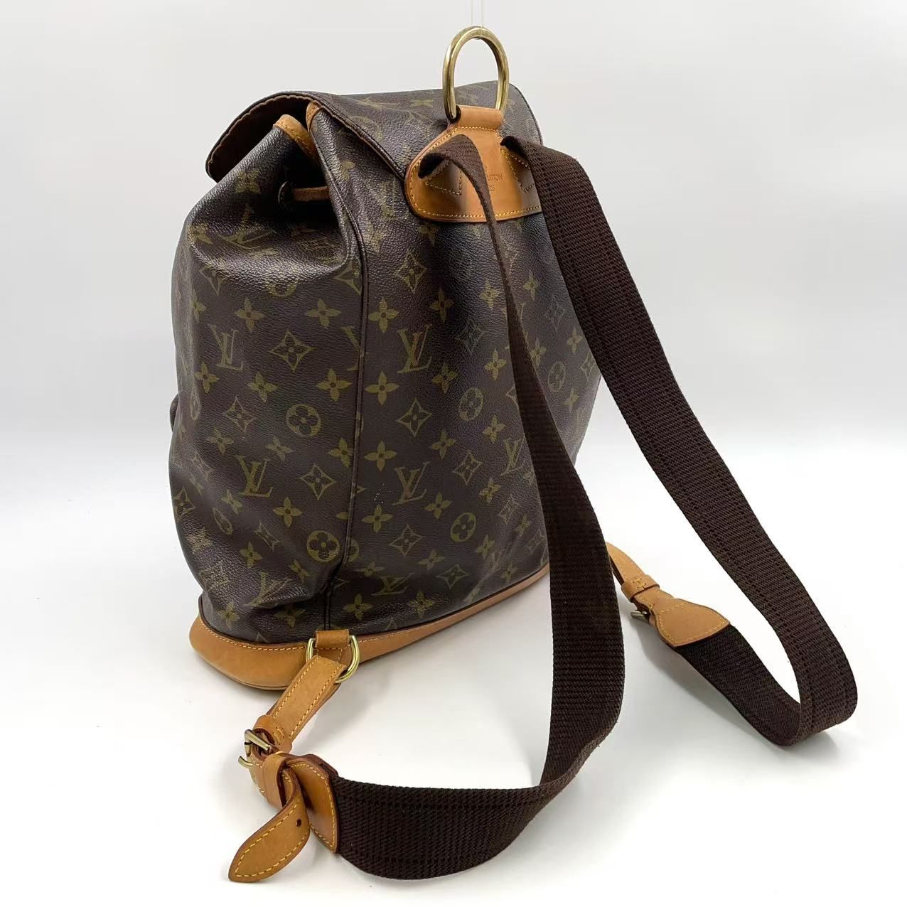LOUIS VUITTON モンスリGM モノグラム モノグラム レザー×PVC ブラウン バックパック ゴールド M51135