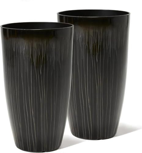 植木鉢 丸型 軽量 陶器模様 深型 2個セット プラスチック オシャレ 植木鉢カバー 穴なし 鉢 観葉植物 大型プランター 屋内用 屋外用 2個セット 60cm 60cm Worth グラデーション ブラック 土容量 58L