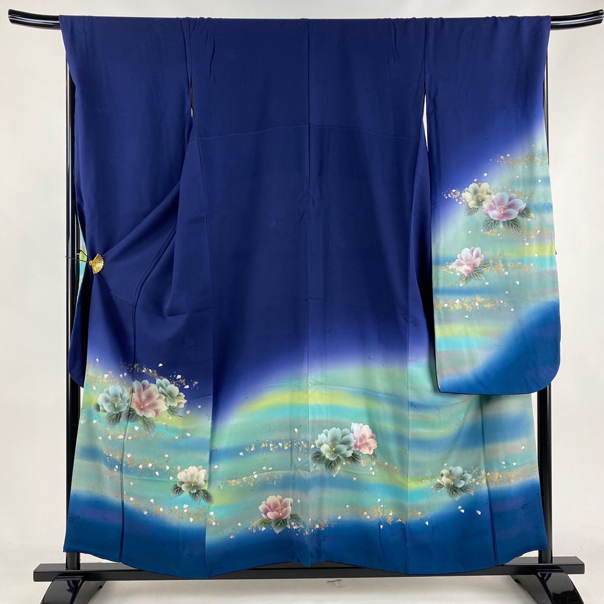 振袖 身丈156.5cm 裄丈69cm L 袷 桜 霞 金銀彩 ぼかし 濃紺 正絹 秀品
