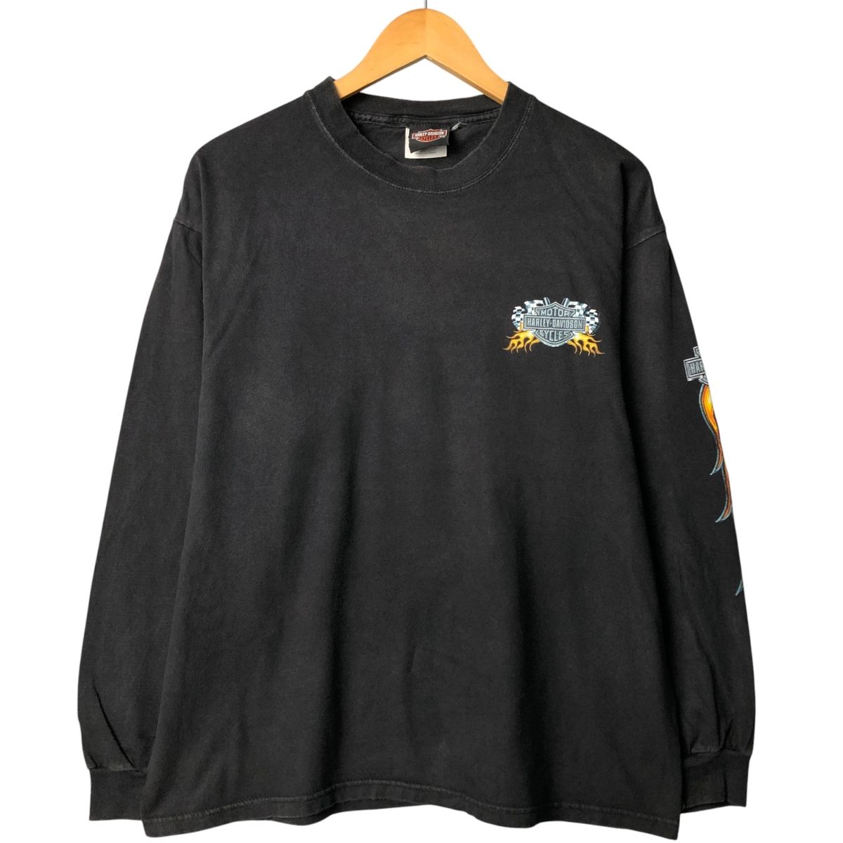 古着 90年代 ハーレーダビッドソン Harley-Davidson ファイヤーパターン モーターサイクル ロングTシャツ ロンT メンズL相当|eaa529877
