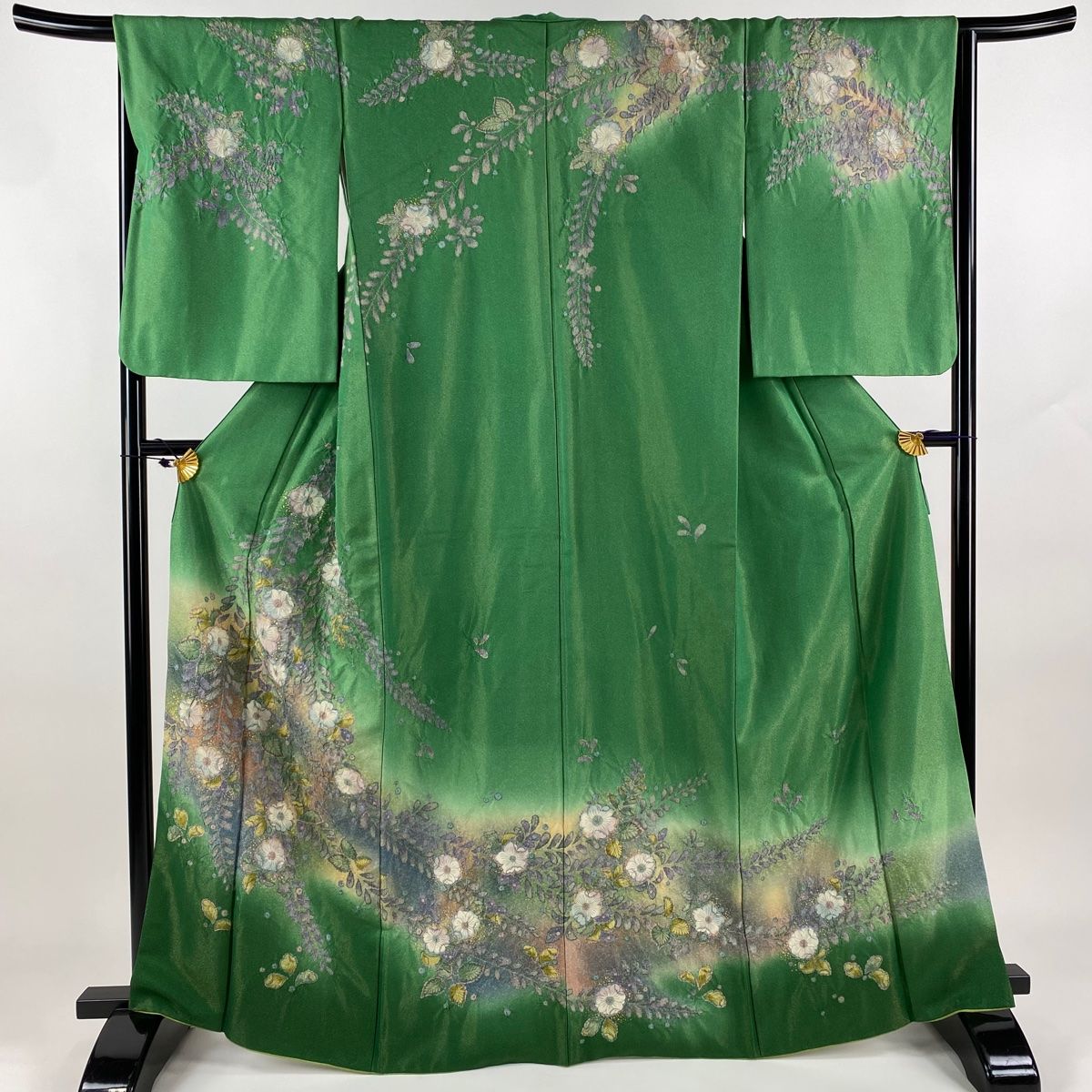 訪問着 身丈165.5cm 裄丈66.5cm M 袷 辻が花 金通し 金彩 緑 正絹 美品 