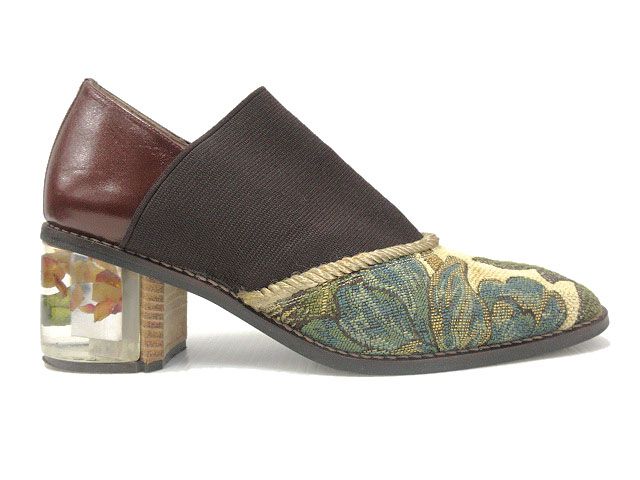 MABATAKI美雨 スクエアトゥ シューズ フラワーヒール 鞘 37.5 ブラウン  