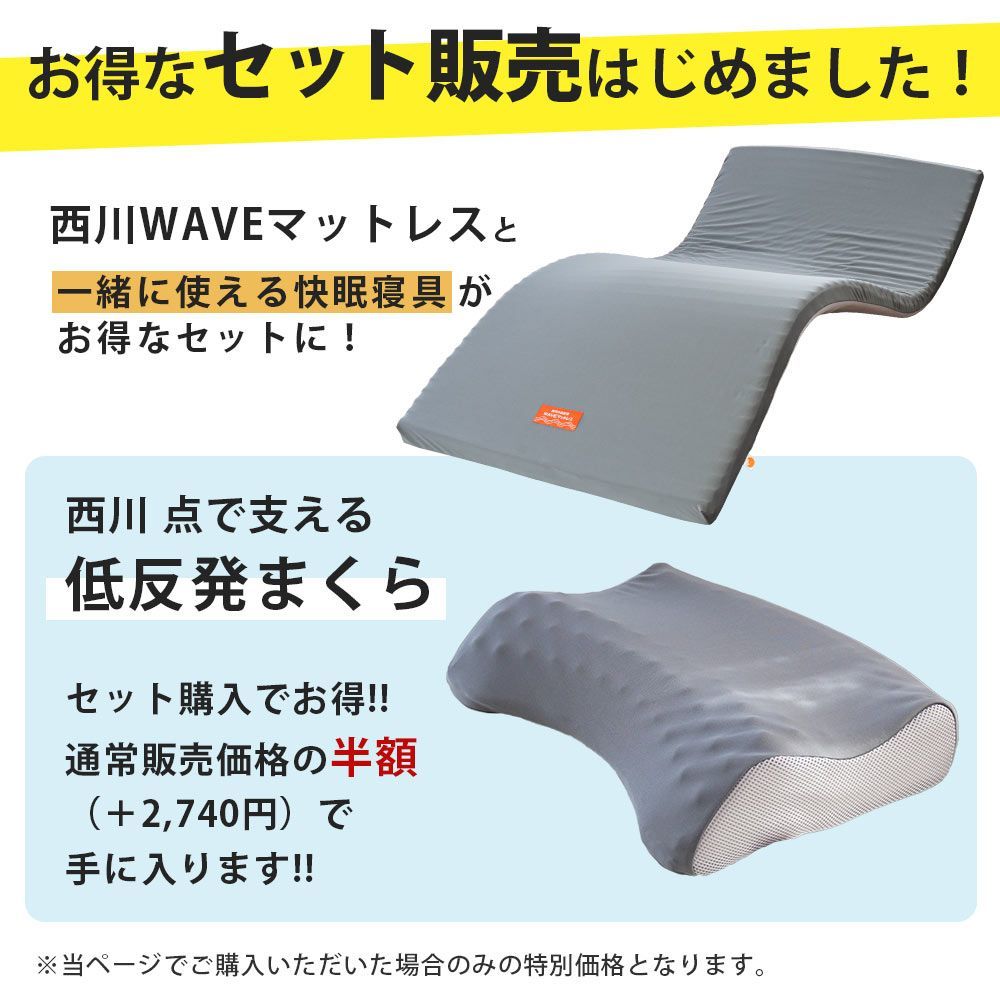 西川まくら付きセット 西川 ウェーブ高反発マットレス セミダブル 圧縮 JC12009215GR-MSET