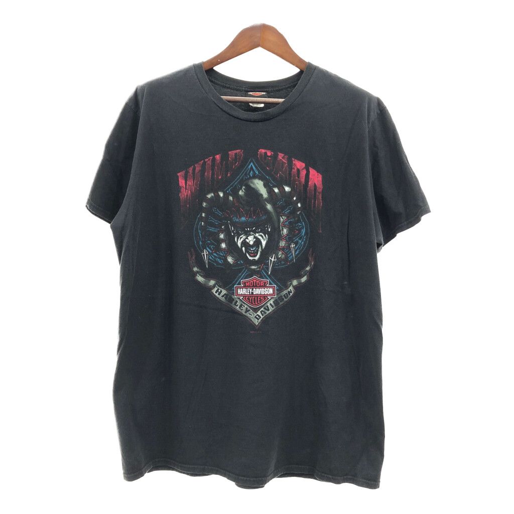HARLEY DAVIDSON ハーレーダビッドソン 半袖Ｔシャツ 大きいサイズ ロゴ ブラック (メンズ 2XL) 中古 古着 Q6159