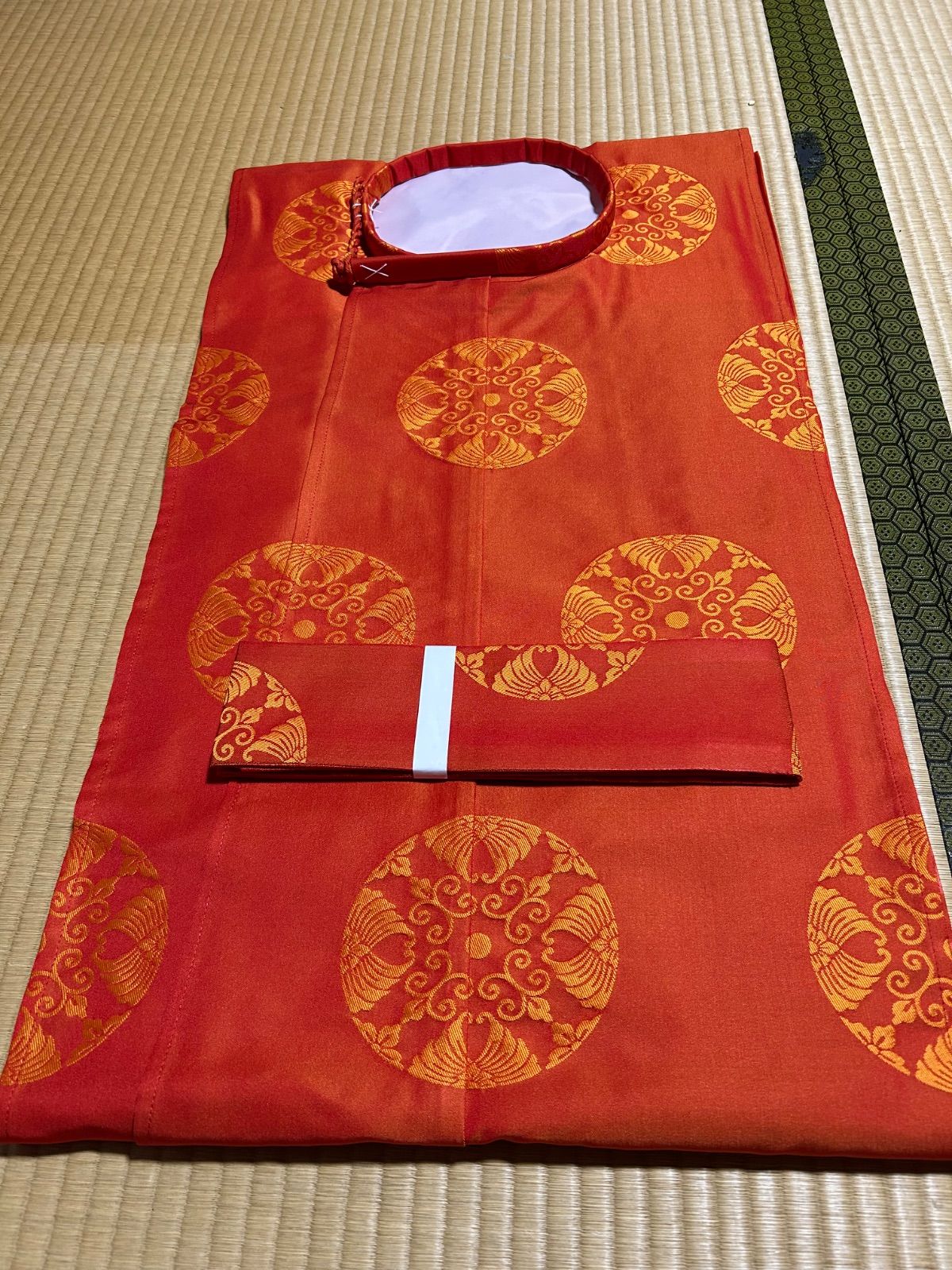 狩衣 冬 テトロン固地 朱|金茶 フセン紋 左右紐 送料込