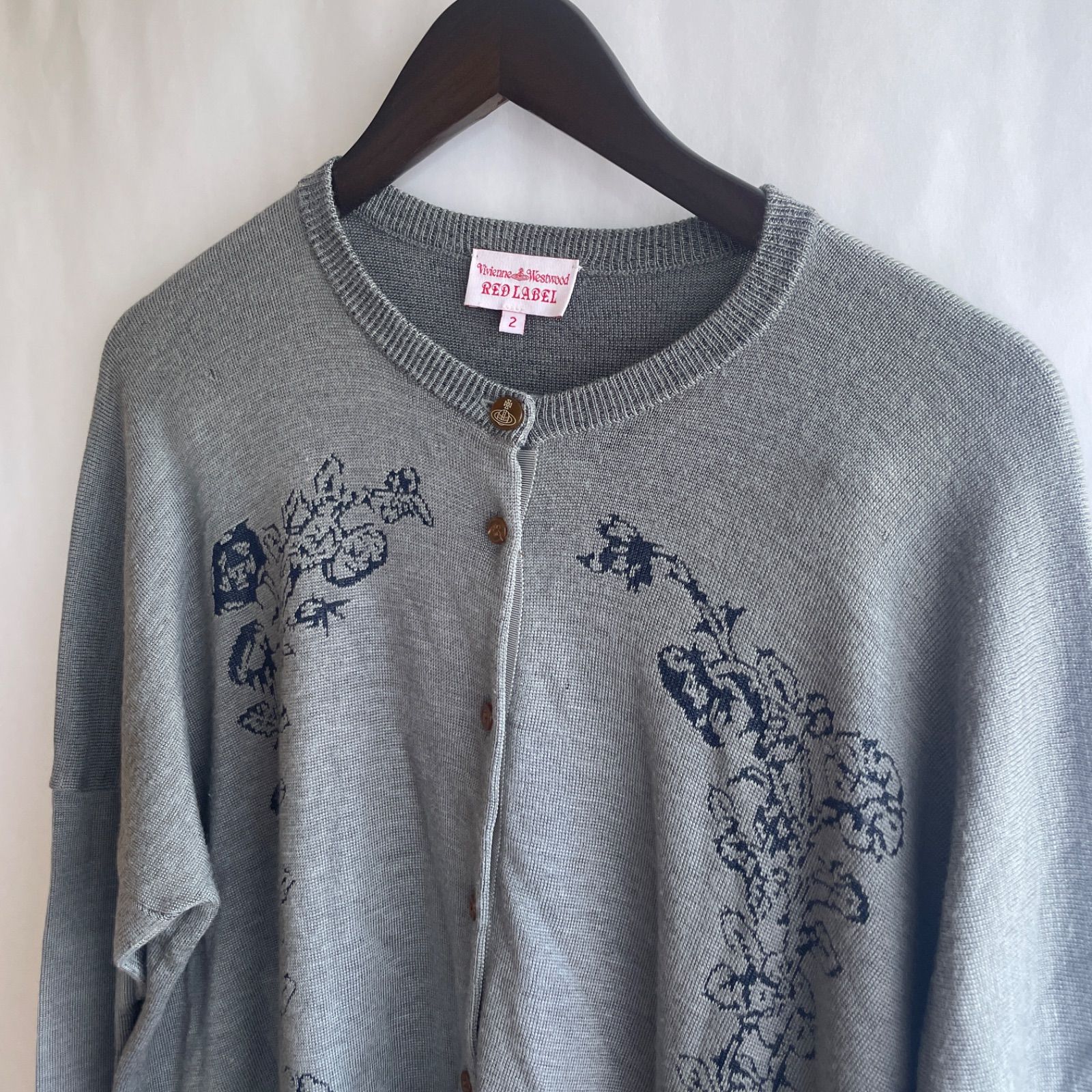 Vivienne Westwood カーディガン グレー　長袖　コットン100% Vivienne Westwood ロゴインターシャ カーディガン | グレー