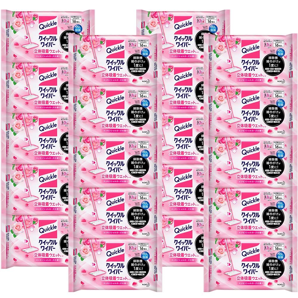 クイックル ワイパー フロア用掃除道具 立体吸着ウエットシート ローズの香り 16枚 ×20個