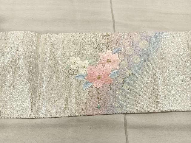平和屋着物◎九寸名古屋帯 刺繍 飾花文 金銀糸 正絹 逸品 CAAU6911ua  