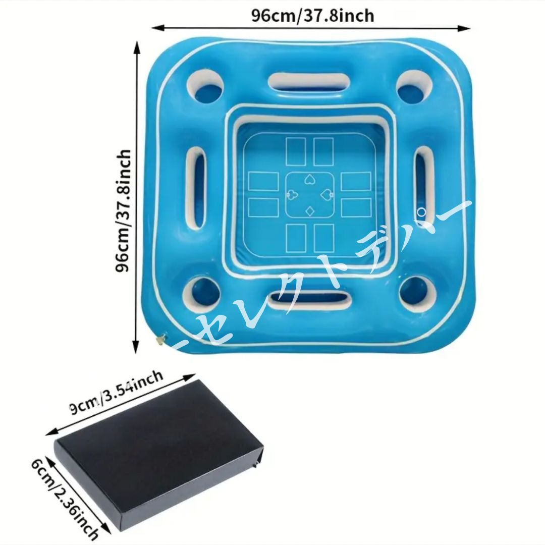 プールゲームテーブル インフレータブル浮き型 耐久PVC素材大型サイズ96 cm ポーカーチェスゲーム対応 ドリンクホルダースナックトレイ内蔵 パーティーイベント用品 夏季レジャービーチ屋外対応 家庭水遊びアイテム 組立簡単遊び用浮遊台 ブルー