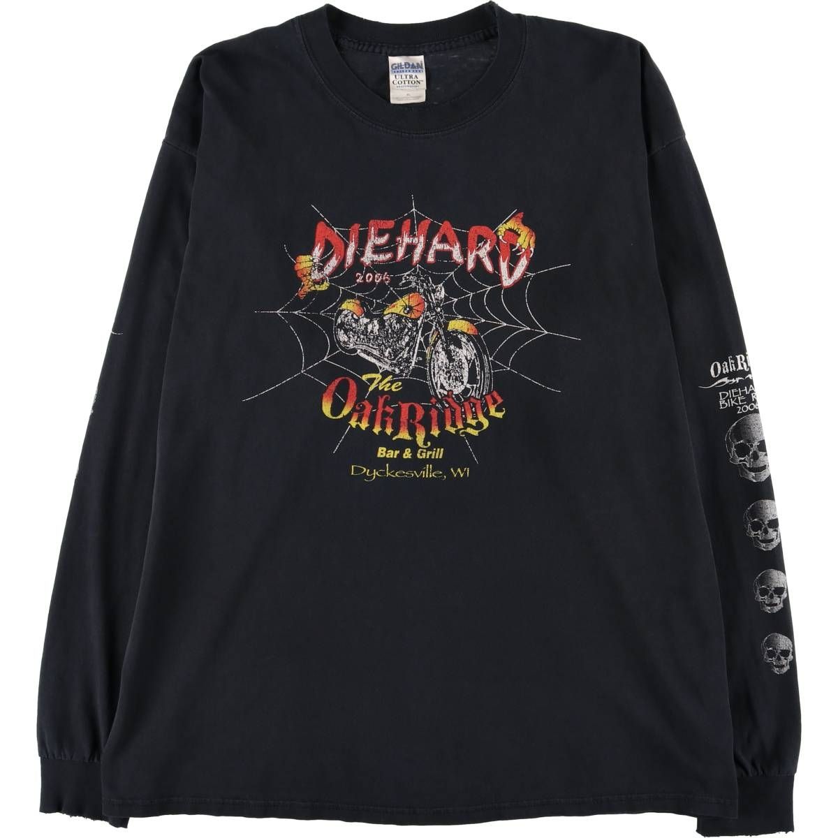 古着 00年代 ギルダン GILDAN ドクロ柄 スカル柄 スパイダー ロングTシャツ ロンT メンズXL相当|eaa580514