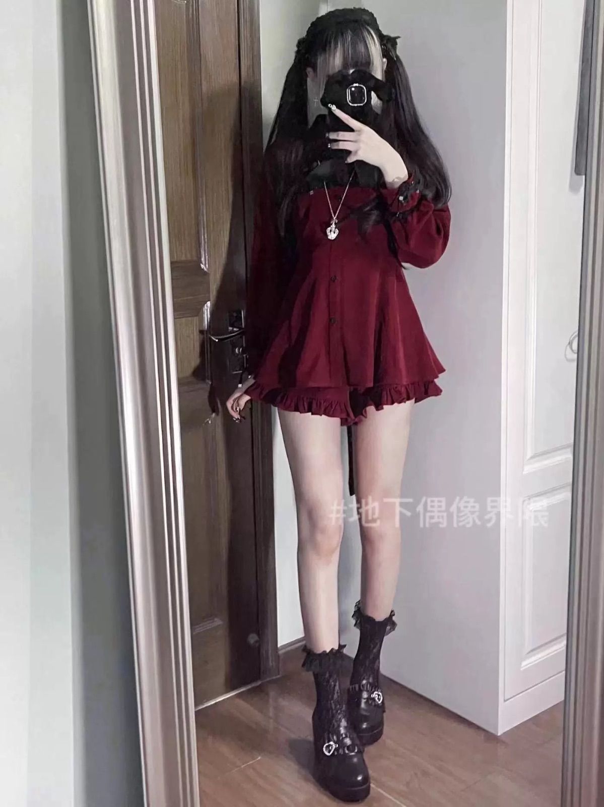 レッド 赤 スカート サブカル 服 ワンピース 天使界隈 水色界隈 ロリィタ 長袖 コスプレ セットアップ 地雷系 量産型 ゴスロ
