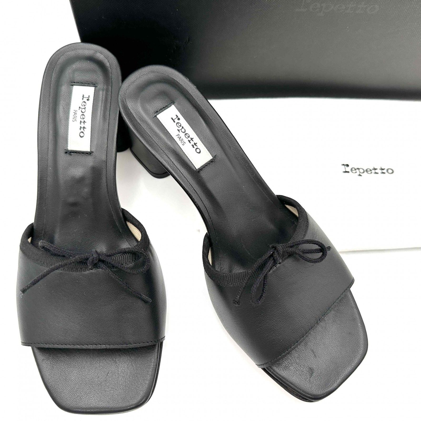 □新品級□ Repetto サンダル 本革 リボン ブラック 1227T □新品級□ Repetto サンダル 本革 リボン ブラック 1227T