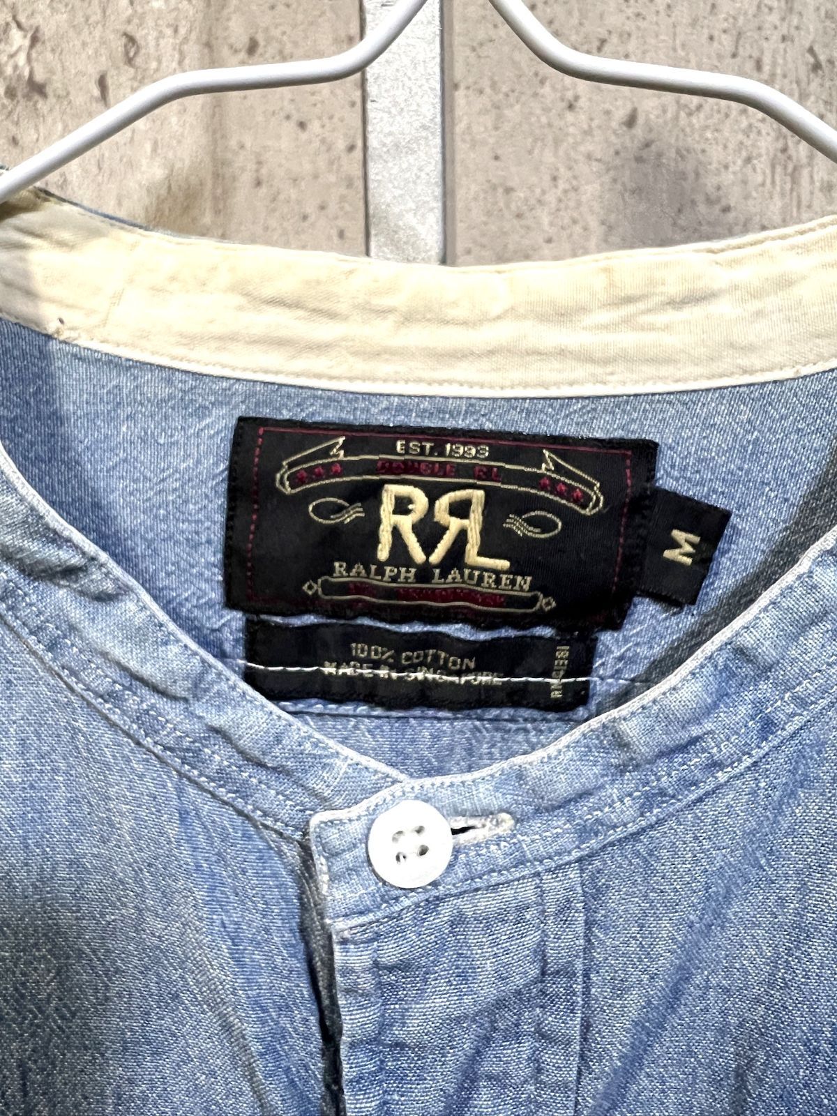 RRL 90'S 三つ星タグ バンドカラー シャンブレーシャツ M メンズ