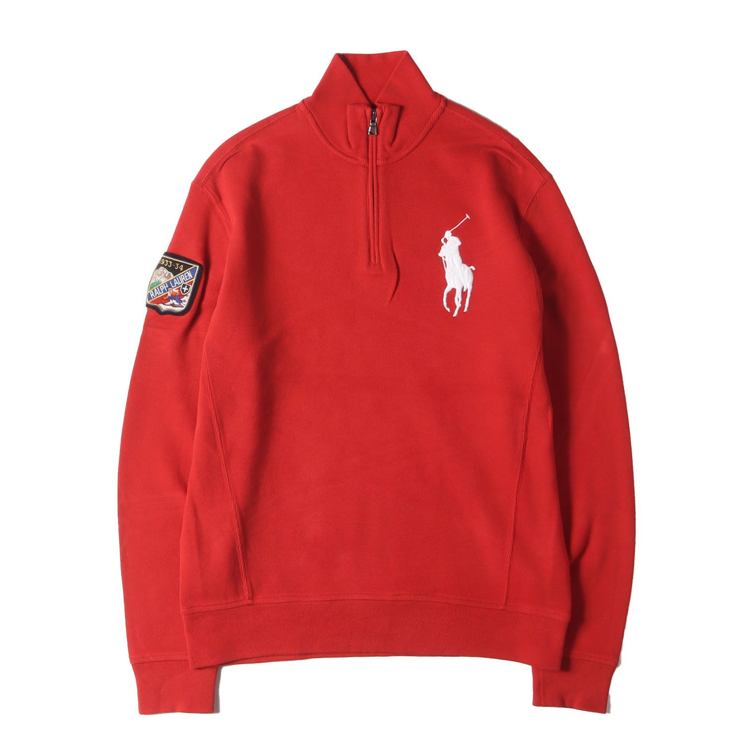 POLO Ralph Lauren ポロ ラルフローレン スウェット サイズ:M / ビッグポニー ハーフジップ スウェットシャツ / レッド / トップス トレーナー プルオーバー【メンズ】