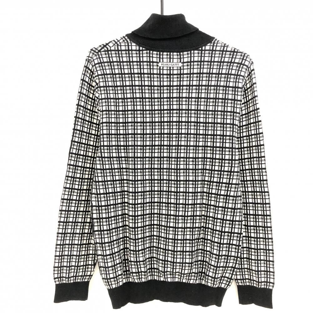 美品】パーリーゲイツ タートルネックセーター 白×黒 チェック